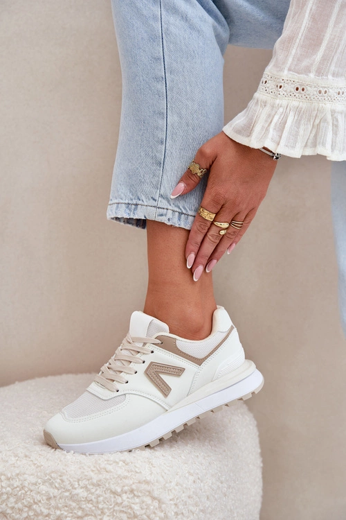 Buty Sportowe Damskie Z Eko Skóry Beżowe Berieta