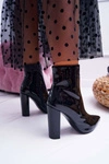 Botki Damskie Na Słupku W Szpic Lakierowane Czarne Demens