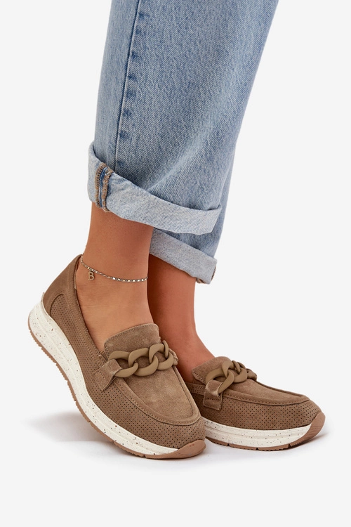 Zamszowe Mokasyny Na Platformie Z Łańcuchem D&A TW552 Brązowe