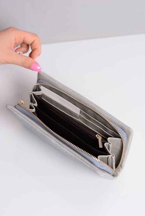 Duży Damski Szary Portfel z Kieszonką