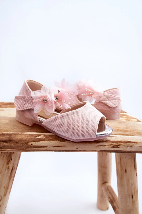 Dziecięce Sandały Na Rzep Z Kwiatami Różowe Fiona