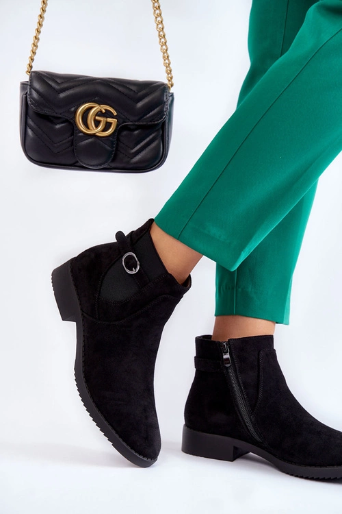 Damskie Ocieplane Zamszowe Botki Sztyblety Czarne Janette