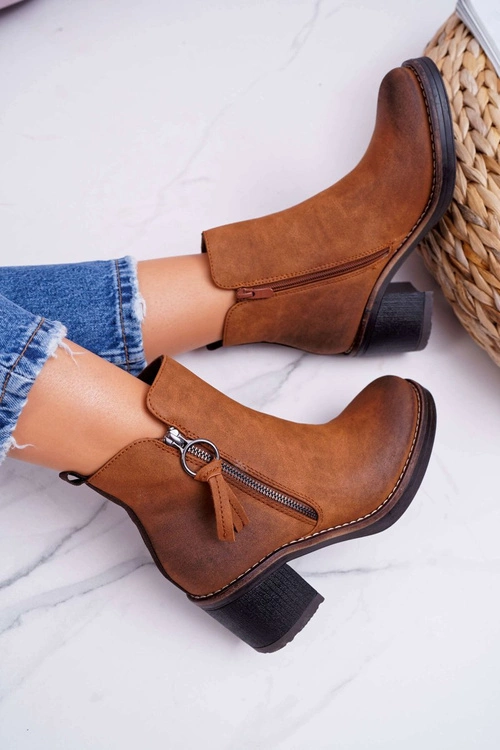 Damskie Botki Na Słupku Ocieplane Filcem Camel Delia