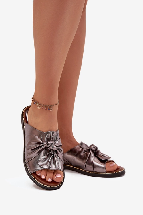 Klapki Damskie Na Płaskim Obcasie Grafitowe Nelvira