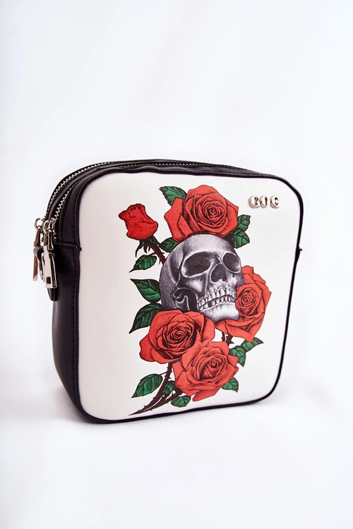 Skórzana Torebka Listonoszka W Print GOE ZNJ012 Czarno-Biała