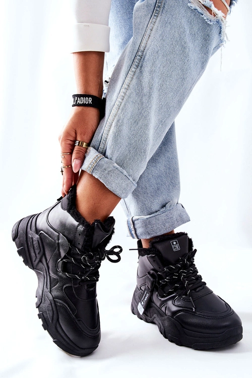 Damskie Ocieplane Sneakersy Śniegowce Czarne Kaphia