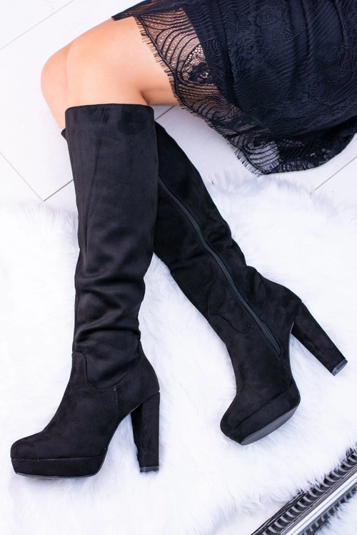 Czarne Damskie Kozaki Zamszowe Na Platformie Sergio Leone KZ296