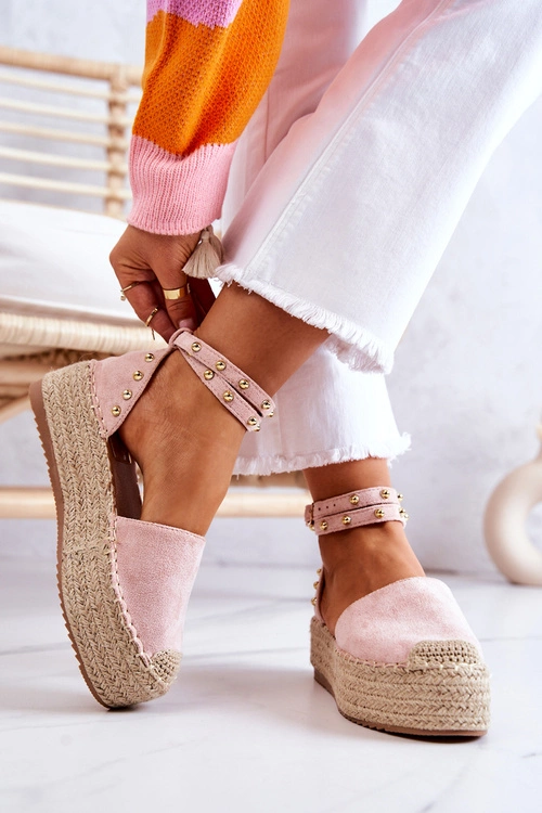 Espadryle Sandały Z Dżetami Różowe Lillian