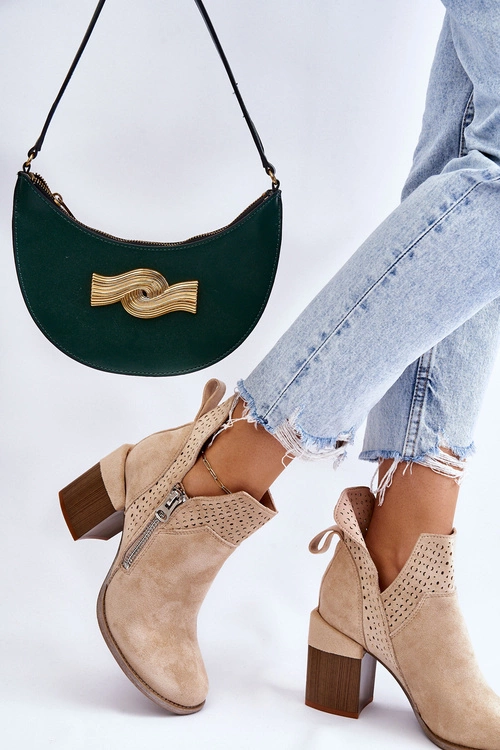 Zamszowe Botki Na Masywnym Obcasie Jasnobeżowe Camden