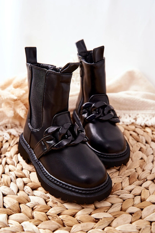 Dziecięce Botki Ocieplane Łańcuch Czarne Hinea