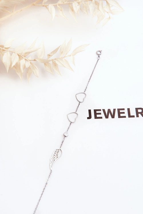 Modna Bransoletka Ze Stali Nierdzewnej Skrzydło I Dwa Serca Srebrna