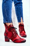 Botki Damskie Skórzane Trzewiki Maciejka Czerwone 03194