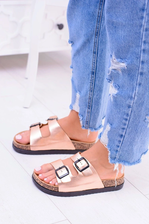 Damskie Klapki Z Klamrami Na Korku Champagne Ferone