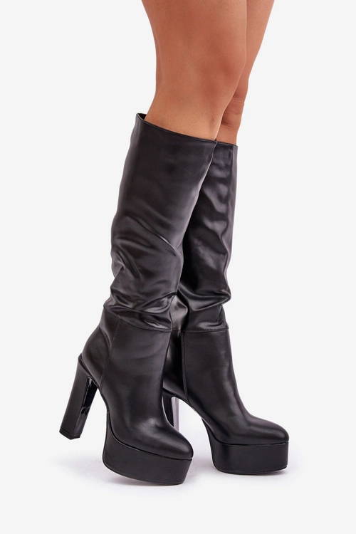 Kozaki Na Słupku I Platformie Z Eko Skóry Czarne Felilorn