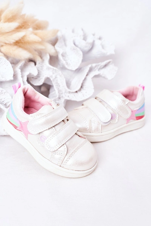 Dziecięce Skórzane Sportowe Buty Z Tęczą Białe Jasmine