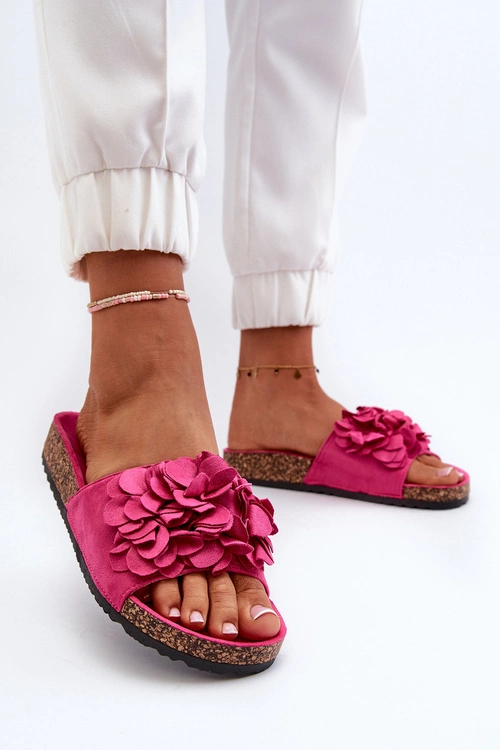 Klapki Damskie Na Korkowej Platformie Z Eko Zamszu Fuksja Jaihini