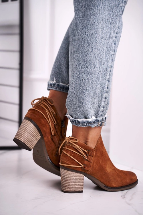 Botki Damskie Na Słupku Maciejka Skóra Rude 04812-29