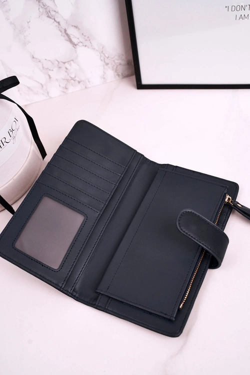 Duży Portfel Damski Z Dodatkowym Miejscem Na Karty Granatowy