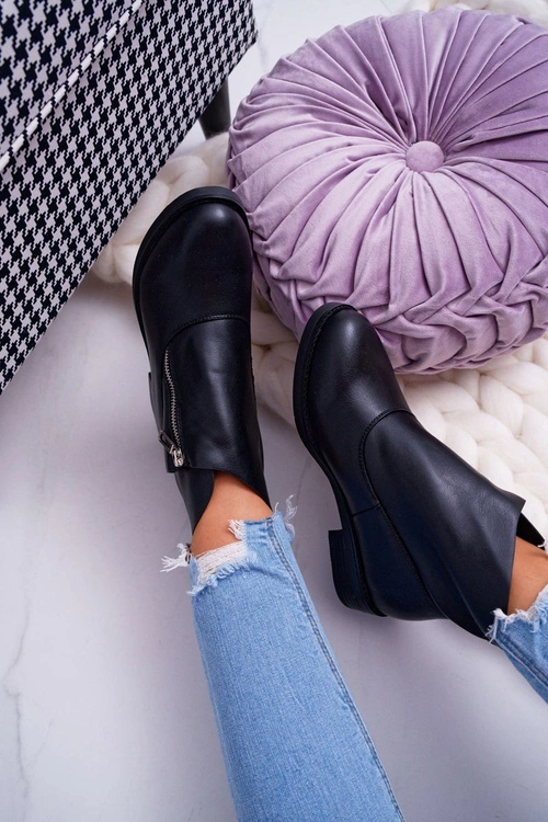 Damskie Botki Z Zamkiem Czarne Juno