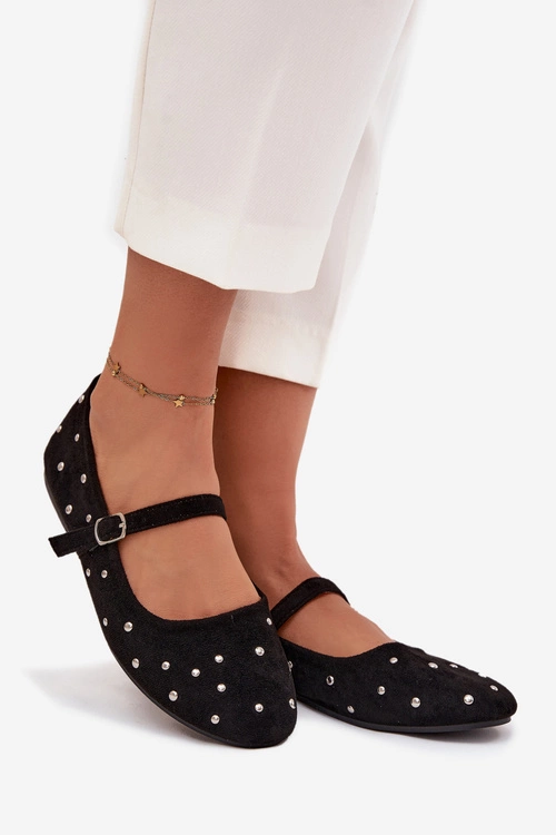 Zdobione Baleriny Damskie Z Paskiem Czarne Olivisse