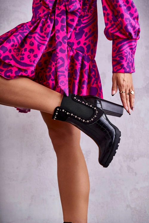 Botki Na Słupku Z Dżetami Wężowe Czarne Wissey