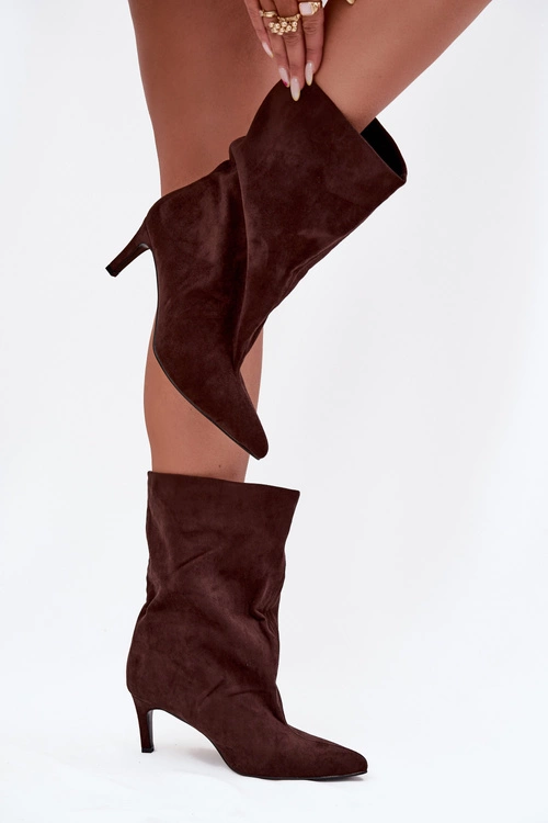 Wsuwane Botki Damskie Na Szpilce Czekoladowe Solvienne