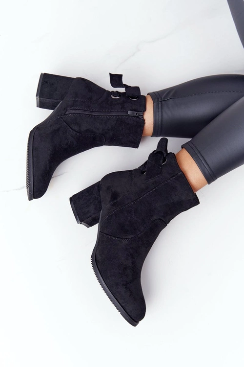 Damskie Ocieplane Botki Na Słupku Czarne Kayla