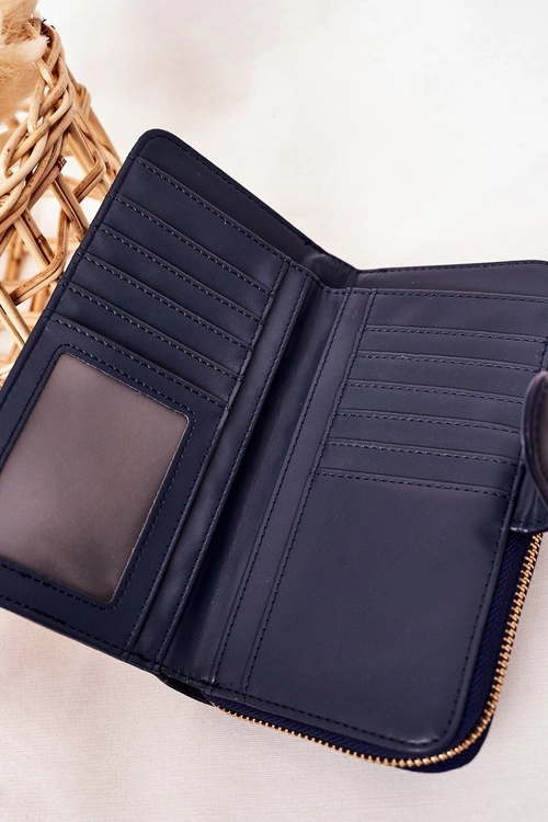 Duży Portfel Damski Z Kieszenią Granatowy