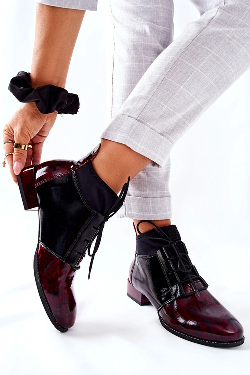 Skórzane Botki Trzewiki Maciejka Marmurki Bordowe 04744-29