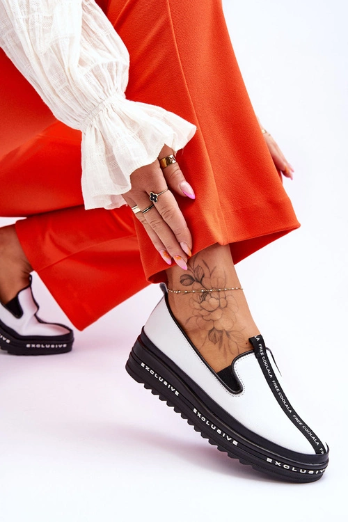 Wsuwane Skórzane Damskie Trampki Białe Nathalie