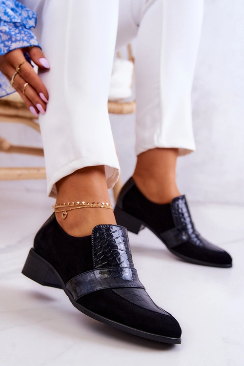 Zamszowe Półbuty Wężowe Czarne Mariene