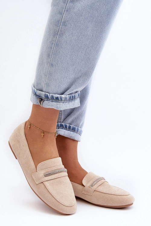 Mokasyny Damskie Z Ekozamszu Beżowe Ladite