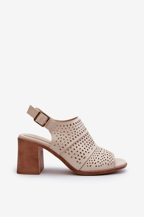 Ażurowe Sandały Na Słupku Sergio Leone SK565 Jasnobeżowe