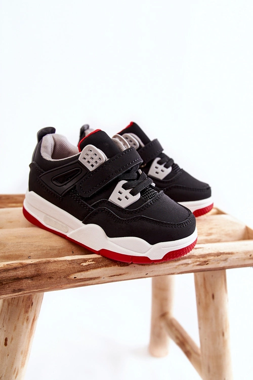 Dziecięce Skórzane Sportowe Buty Czarno-Czerwone Marisa