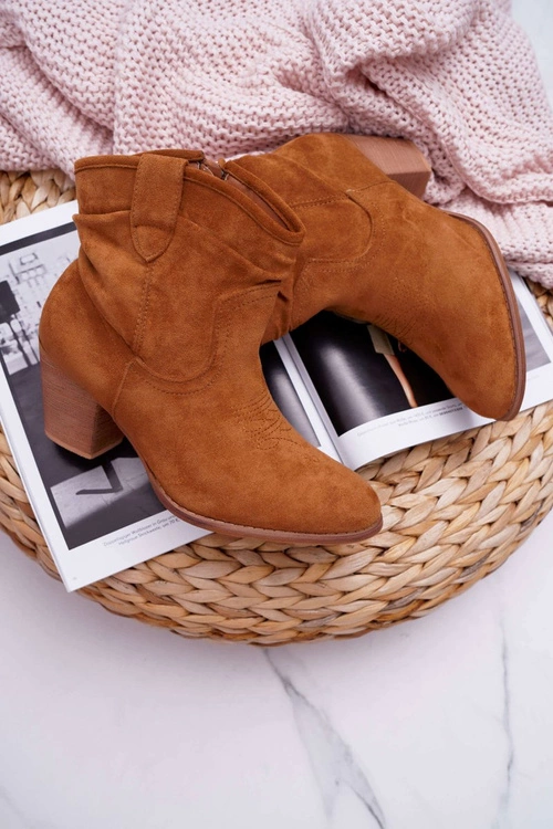 Botki Damskie Na Słupku Kowbojki Camel Maverick