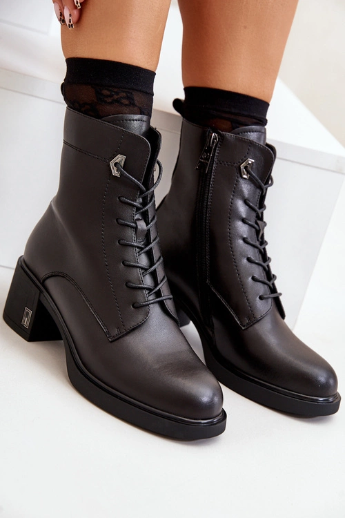 Ocieplane Botki Na Obcasie Ze Skóry Naturalnej Czarne Vinceza 66689