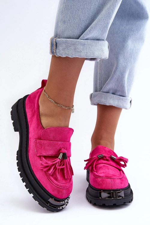 Zamszowe Półbuty Mokasyny Damskie Fuksja Ramvli