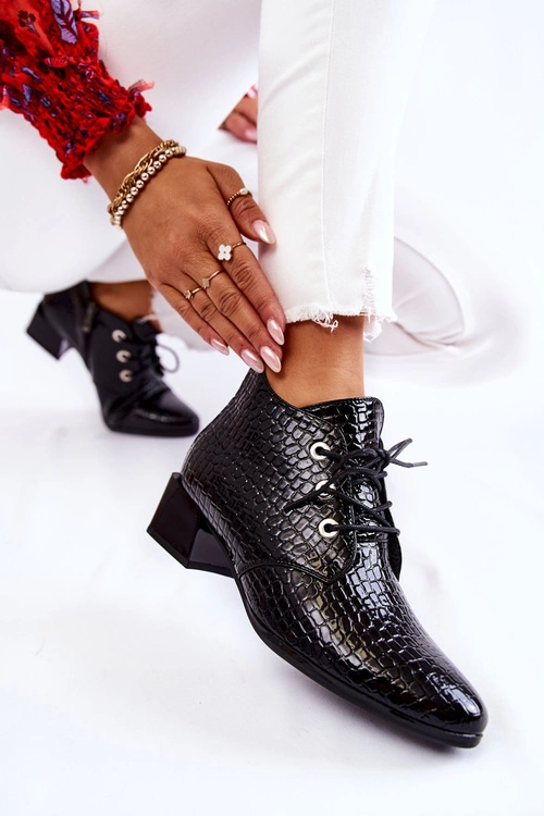 Damskie Botki Na Suwak Wzór Krokodyl Czarne Farrah