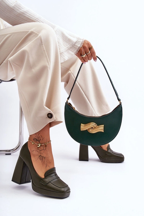 Czółenka Skórzane Na Wysokim Obcasie Zielone Alisa