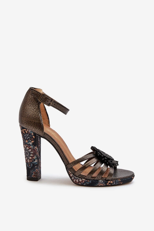 Sandały Damskie Na Słupku Z Ozdobą Maciejka 06620-20 Grafitowe