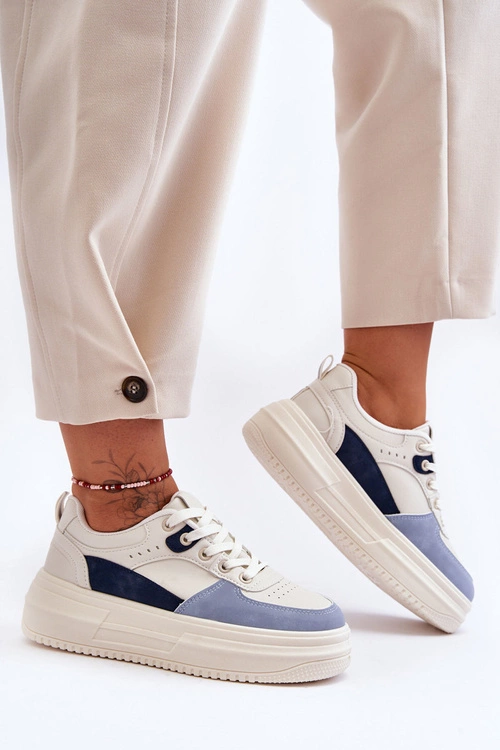 Damskie Buty Sportowe Na Masywnej Platformie Biało-Niebieskie Gemma