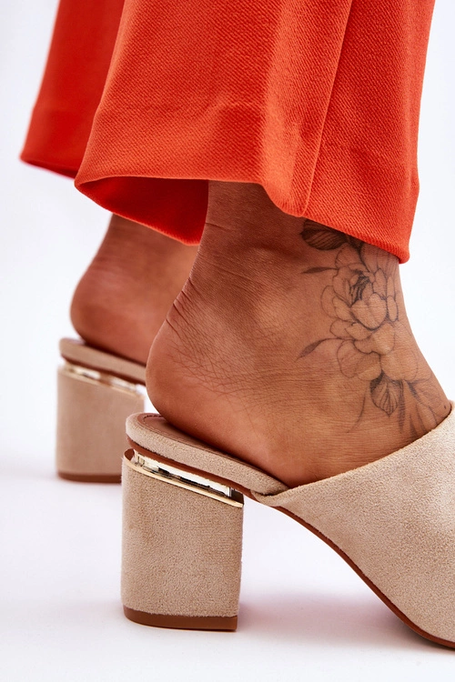 Damskie Zamszowe Klapki Na Obcasie Beżowe Carter