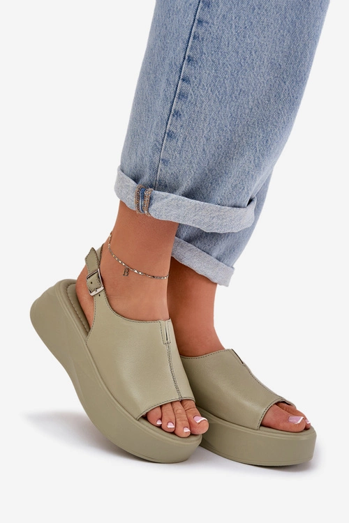 Skórzane Sandały Damskie Na Platformie D&A SJ2301-2 Zielone