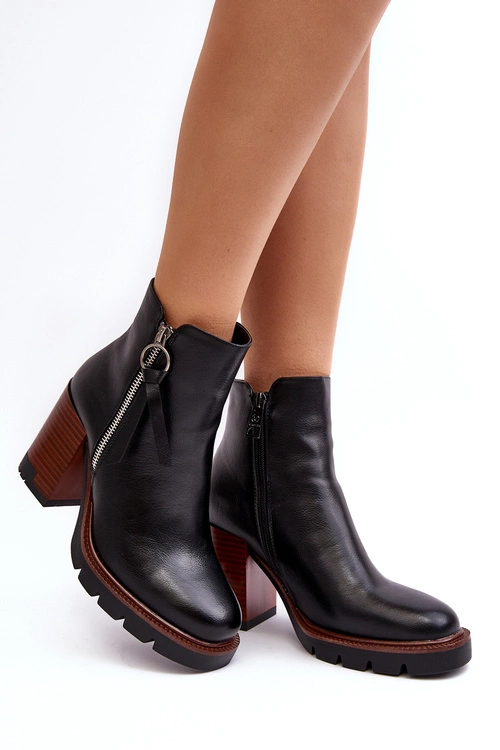 Damskie Skórzane Botki Na Słupku Czarne Brittney