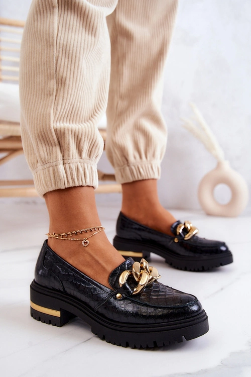 Damskie Skórzane Półbuty Loafery Czarne Mollie