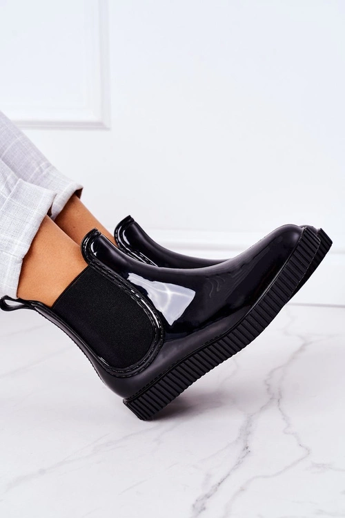 Błyszczące Kalosze Na Platformie Czarne Waterfall