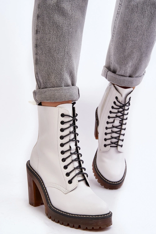 Botki Damskie Sznurowane Na Słupku Białe Arove