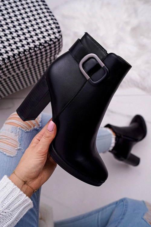 Damskie Botki Na Słupku Czarne Mastor