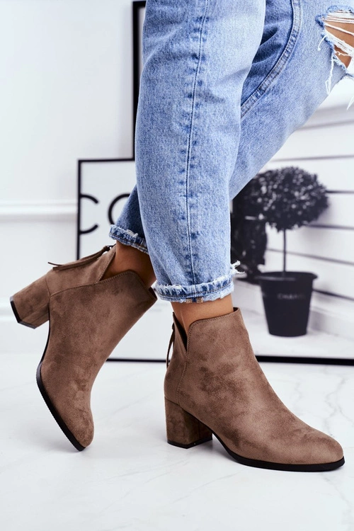 Botki Damskie Na Słupku Zamszowe Beżowe Mimosa