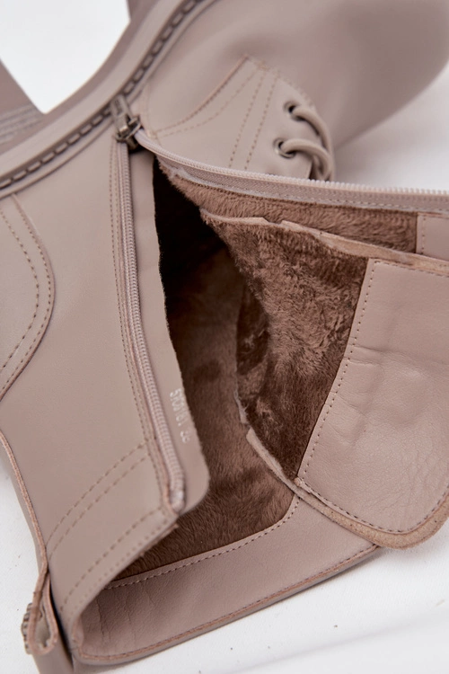 Skórzane Botki Workery Damskie Na Klocku Z Przypinkami Artiker 57C0181 Beżowe